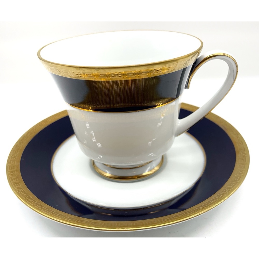 Legacy Noritake China Valhalla 2 Cups & Saucers 2799 Dark Blue And Gold Bands